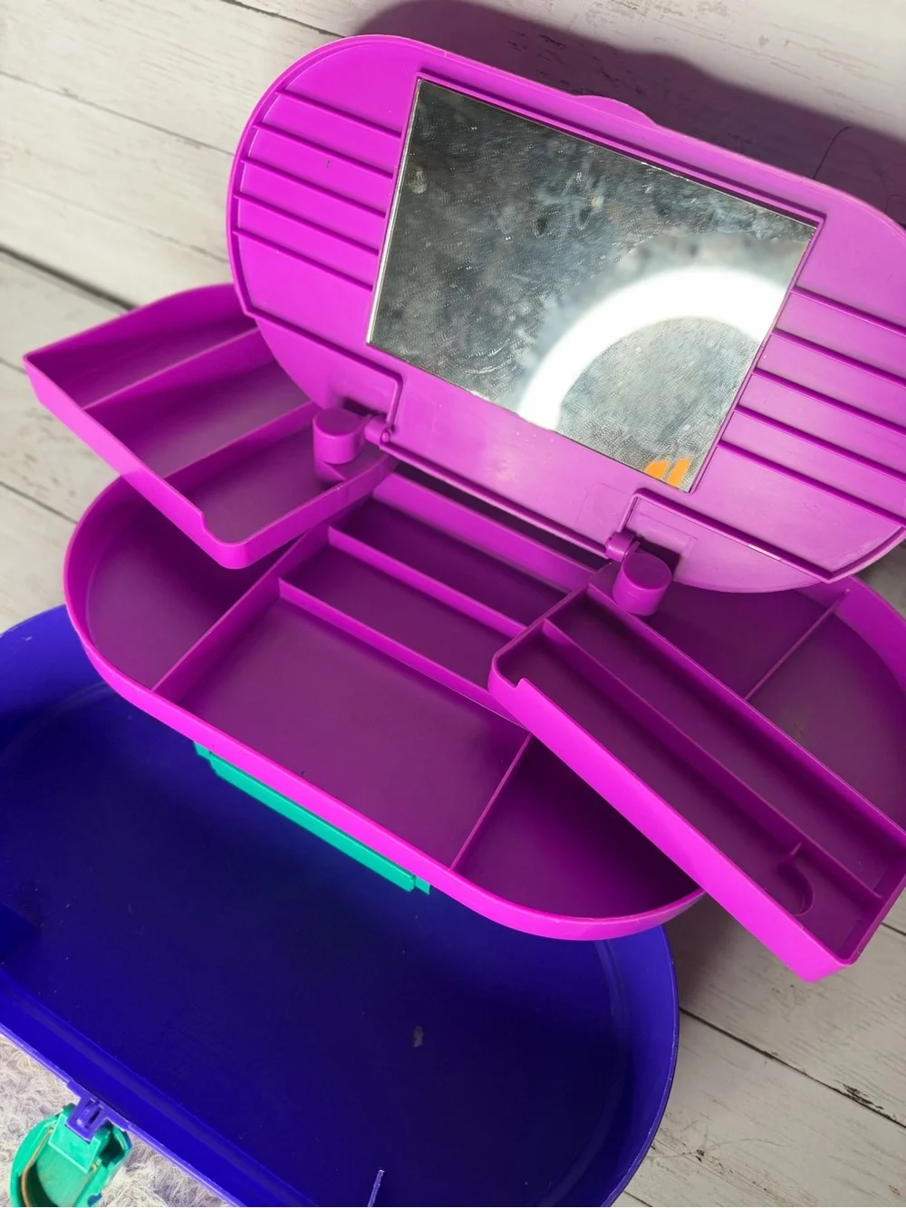 Vintage 90s Large Caboodles 2640 Purple Pink Teal 3 Tier Makeup Case Mirror